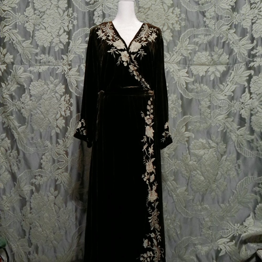 Johnny Was Erith chocolate brown velvet wrap  dress